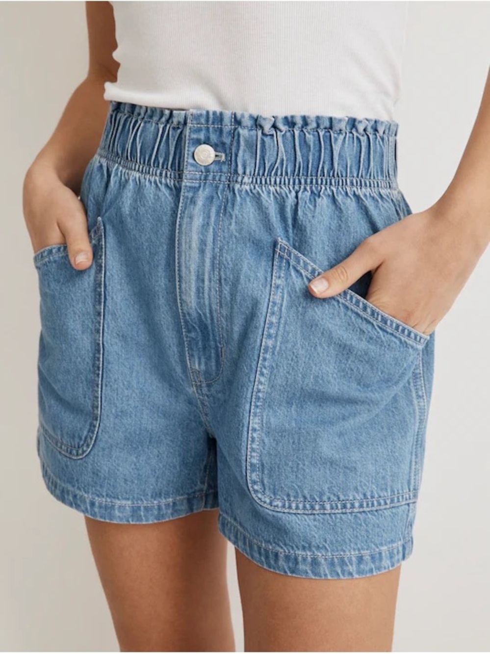 Madewell Elastic-Waist Light Blue Denim Shorts